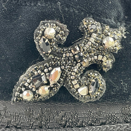 The Kooples Women's Black Velvet Fleur De Li Crystal Embellished Hat Cap Size 57