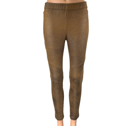 Free People Never Let Go Brown Faux Suede Leather Pull On Legging Pants Size 4