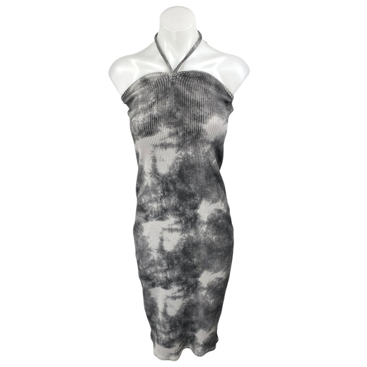Zara Black White Tie Dye Halter Sleeveless Ribbed Knit Midi Bodycon Dress Size S