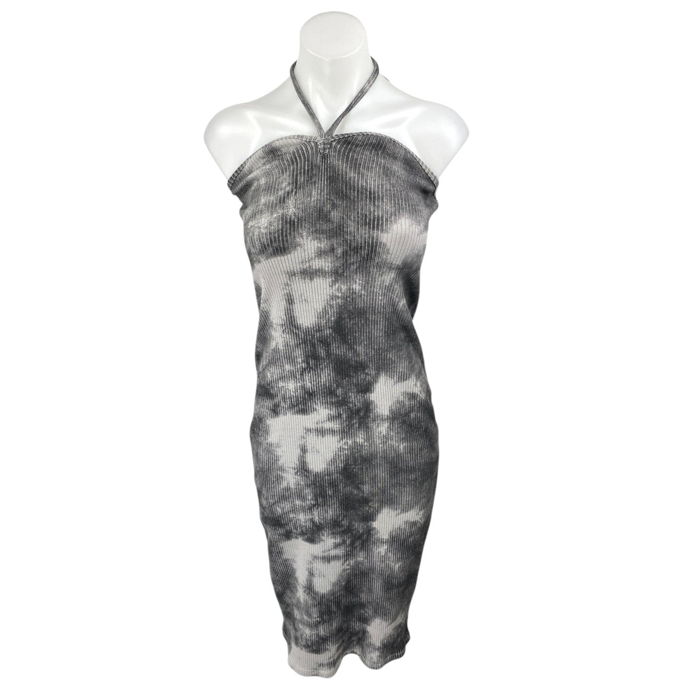 Zara Black White Tie Dye Halter Sleeveless Ribbed Knit Midi Bodycon Dr Brie Zara Black White Tie Dye Halter Sleeveless Ribbed Knit Midi Bodycon Dr Brie