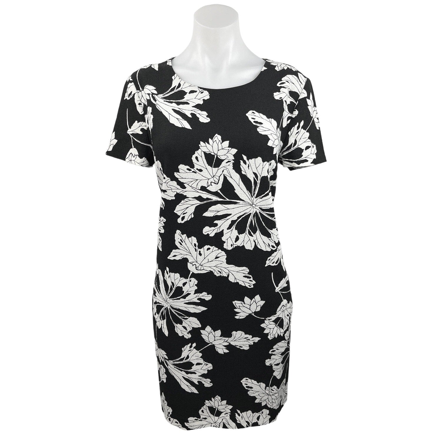Banana Republic Black Floral Print Round Neck Short Sleeve Mini Sheath Brie Banana Republic Black Floral Print Round Neck Short Sleeve Mini Sheath Brie