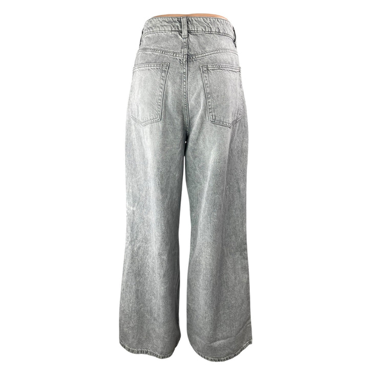 H&M Divided Women's Gray High Waisted Baggy Wide Leg Denim Jeans Pants Size 8