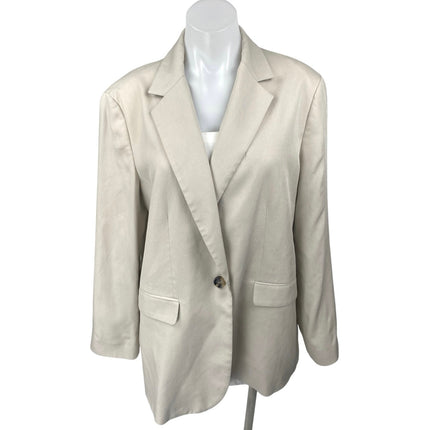 Zara Women's Cream Beige Long Sleeve One Button Blazer Coat Suit Jacket Size XL