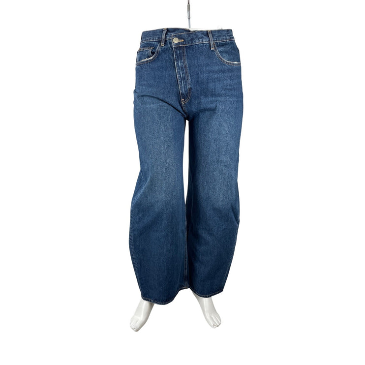 Zara Women's Blue High Waisted Medium Wash Baggy Wide Leg Denim Jeans Size 12