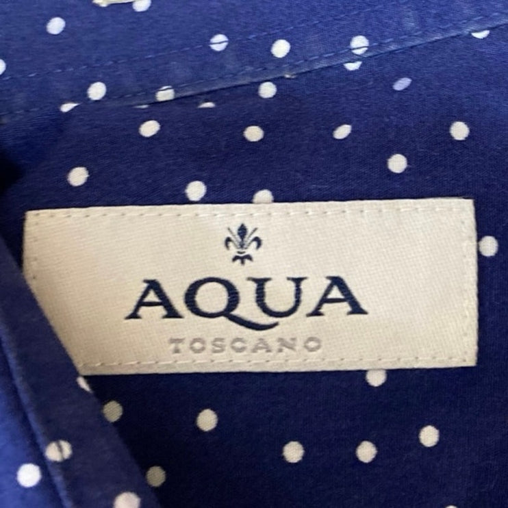 Aqua Men's Blue Polka Dot Short Sleeve Classic Button Down Shirt Top Size M