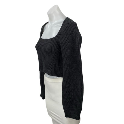 Zara Womens Black Wool Ribbed Knit Square Neck Long Sleeve Cropped Sweater Top S