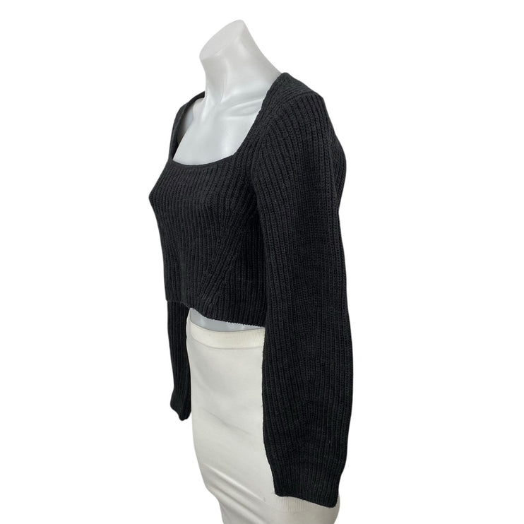 Zara Womens Black Wool Ribbed Knit Square Neck Long Sleeve Cropped Sweater Top S