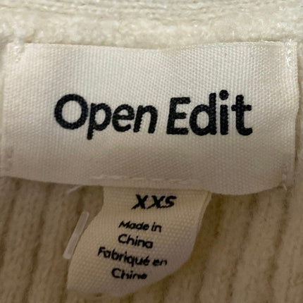 Open Edit Women's Cream Twist Front Rib Knit V-neck Long Sleeve Sweater Top XXS