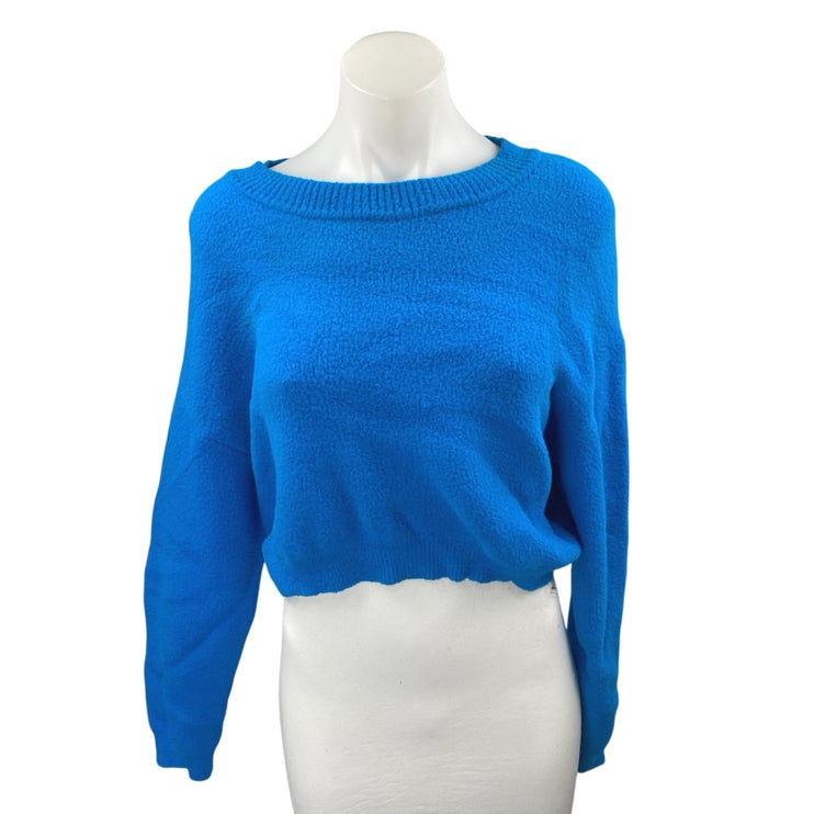 Zara Women's Blue Long Sleeve Knit Fleece Cropped Sweatshirt Sweater Top Size M