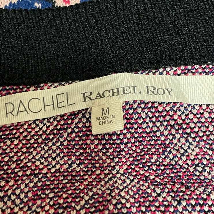Rachel Roy Women's Blue Pink Geometric Print Button Down Knit Mini Skirt Size M