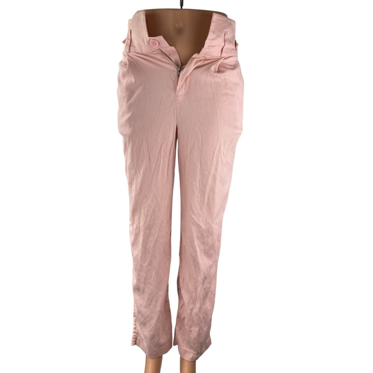 Fleur du Mal Women's Pink Silk Wool Mid Rise Slim Straight Leg Trousers Pants 0