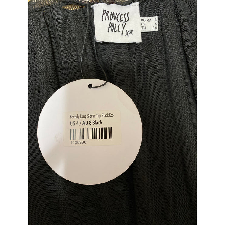 NEW Princess Polly Beverly Black Long Sleeve Mesh Square Neck Crop Top Size 4