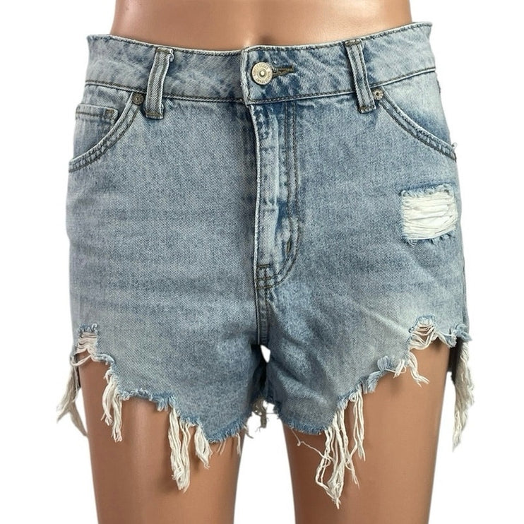 Rewash Women's Blue Light Wash Distressed Cut Off High Rise Denim Jeans Size S
