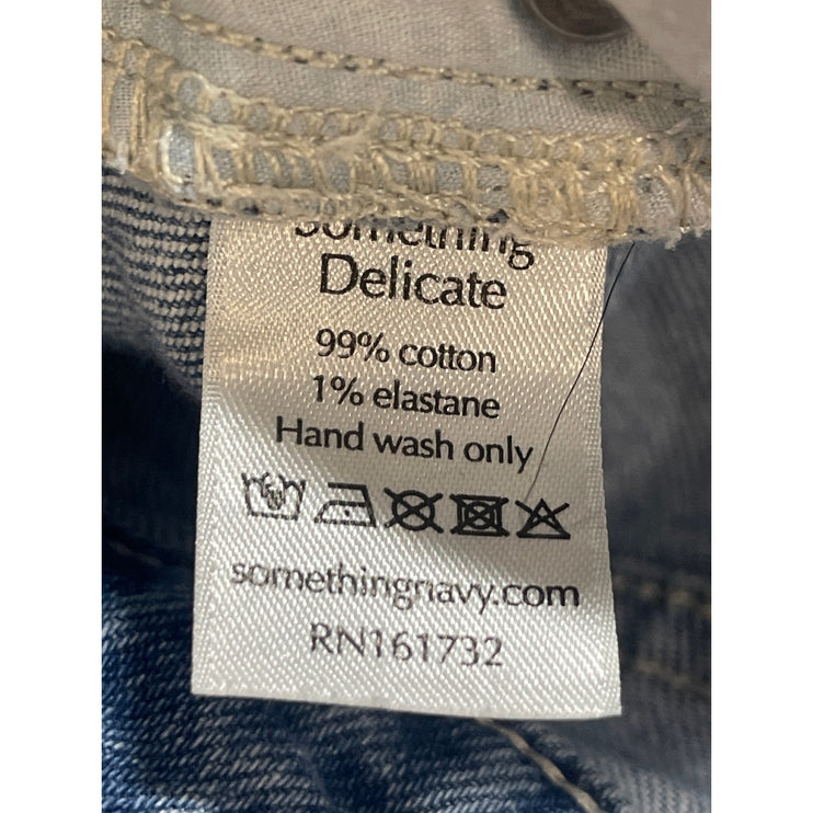 Something Navy Blue Raw Hem High Waisted Straight Leg Denim Jeans Pants Size 10