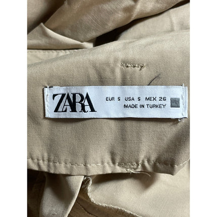 Zara Women's Beige High Rise Pleated Belted Baggy Tapered Trousers Cargo Pants S