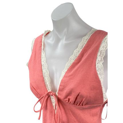 NEW Cotton Candy LA Women's Pink Linen Lace Trim Mini Badydoll A-Line Dress Sz M