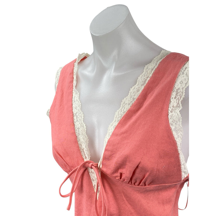 NEW Cotton Candy LA Women's Pink Linen Lace Trim Mini Badydoll A-Line Dress Sz M