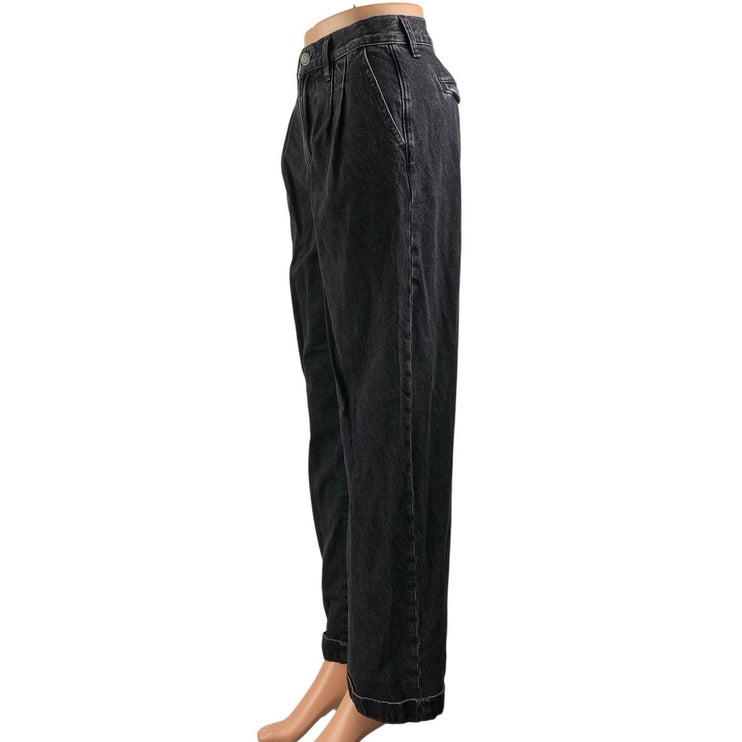 Madewell Baggy Straight Women's Black High Rise Pleated Denim Jeans Size 25