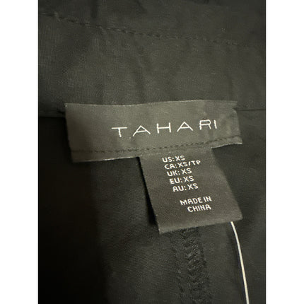 Tahari Black Long Sleeve Button Front Collared Tie A Line Shirt Mini Dress XS