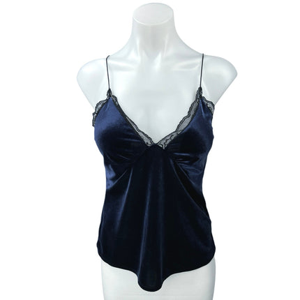 Zara Navy Blue Velvet Velour Lace V-neck Spaghetti Cami Camisole Tank Top Size S