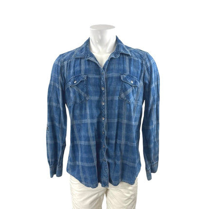 Orvis Men's Washed  Blue Plaid Check Collared Long Sleeve Button Up Shirt Top XL