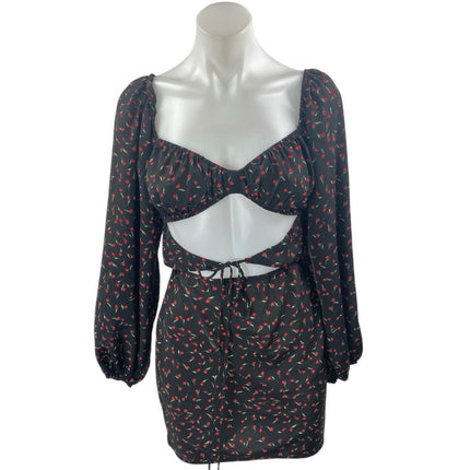 Princess Polly Black Floral Cutout Smocked Long Puff Sleeve Mini Bodyc –  Brie