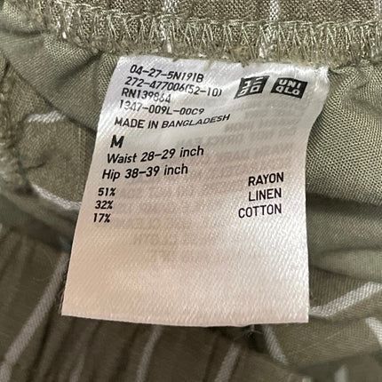 Uniqlo Olive Green Linen Blend Striped Casual Wide Leg Lounge Trouser Pants M