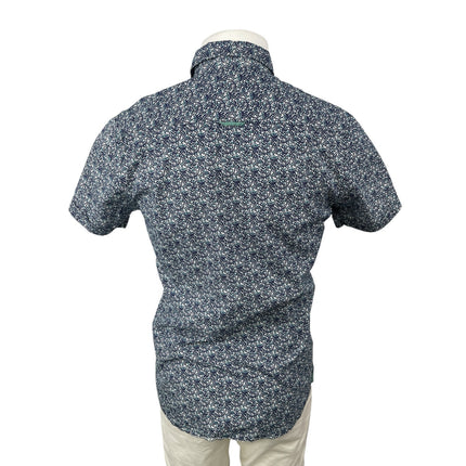 Level Ten Mens Gray Floral Short Sleeve Slim Casual Button Down Shirt Top Size S
