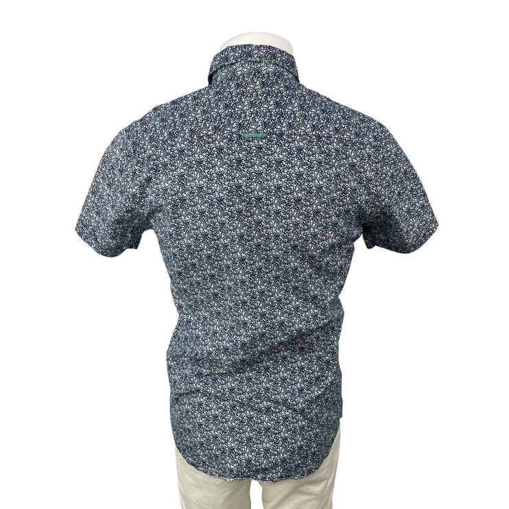 Level Ten Mens Gray Floral Short Sleeve Slim Casual Button Down Shirt Top Size S