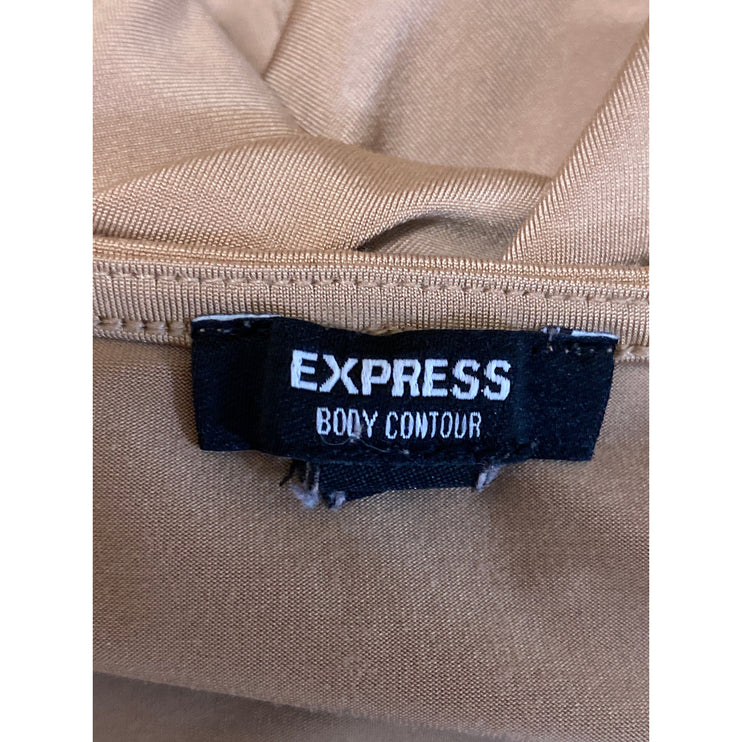Express Women's Tan Long Sleeve Scoop Neck Thong T Shirt Bodysuit Top Size S
