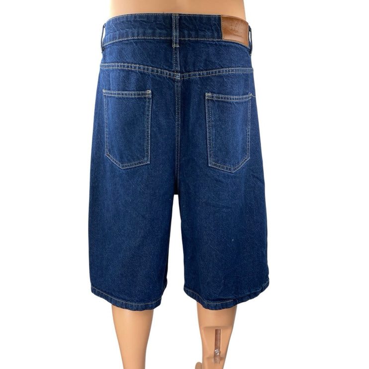 Boohoo Men's Blue Dark Wash Straight Leg Relaxed Fit Denim Jeans Shorts Size 32