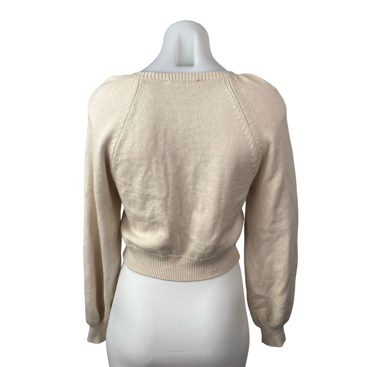 Ann Taylor Women's Beige Knit Long Sleeve Button Up Crop Cardigan Sweater Top XS
