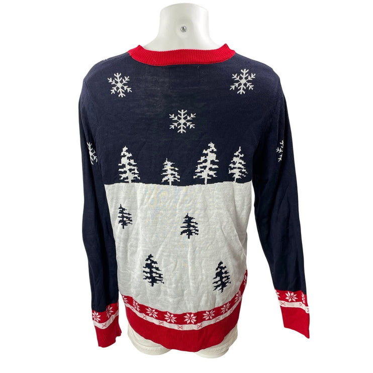 Tipsy Elves Mens Navy Knit Santa Claus Snow Ugly Christmas Sweater Top Size XXL