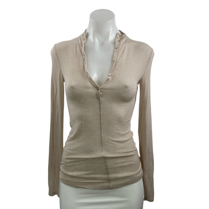 Aritzia Babaton Beige Wool V Neck Long Sleeve Henley T Shirt Tee Top Size XXS