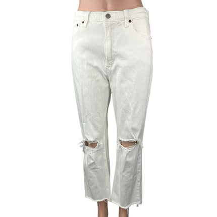 Abercrombie & Fitch White Ultra High Rise Straight Distressed Crop Denim Jeans 8