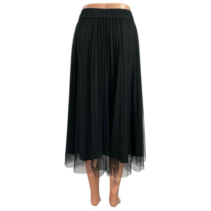 Women's Black High Waist Pull On Mesh Pleated Evening A Line Midi Skirt Size S