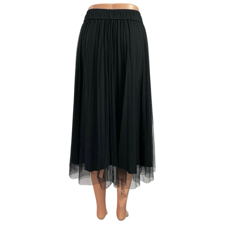 Women's Black High Waist Pull On Mesh Pleated Evening A Line Midi Skirt Size S