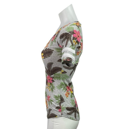 No Boundaries Tropical Floral V Neck Short Sleeve Slim Basic Tee T-Shirt Top XS