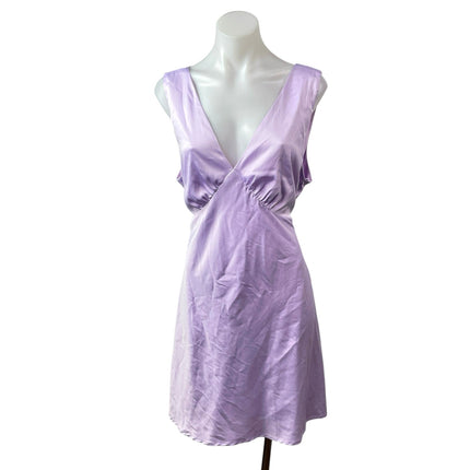 Zesica Purple Lilac Sleeveless Silk Satin Deep V Neck A Line Mini Dress Size XL