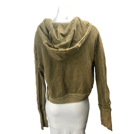 Free People Mason Olive Green Waffle Knit Long Sleeve Full Zip Hoodie Sweater S