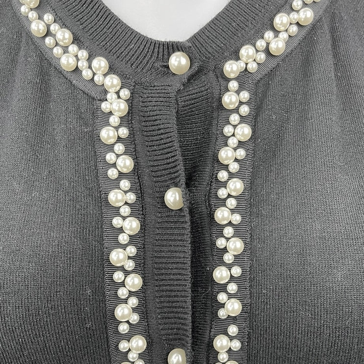 Zara Black Pearl Beaded Embellished Button Knit Cardigan Sweater Top Size M