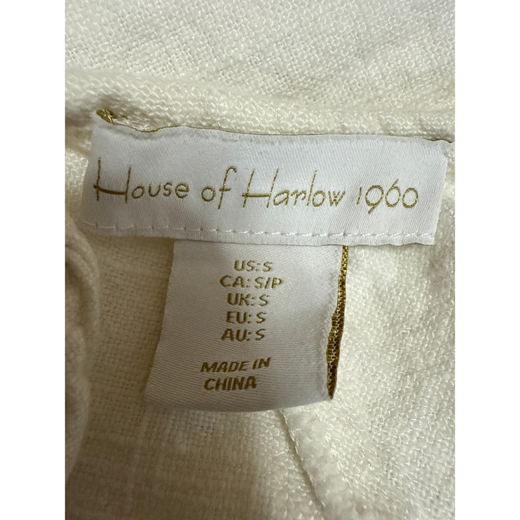 House Of Harlow 1960 Women's White Linen Short Puff Sleeve Crop Blouse Top Sz S