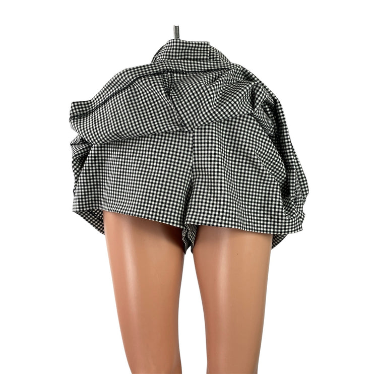Zara Women's Black Gingham Checkered High Rise Mini Skirt Skort Shorts Size XL