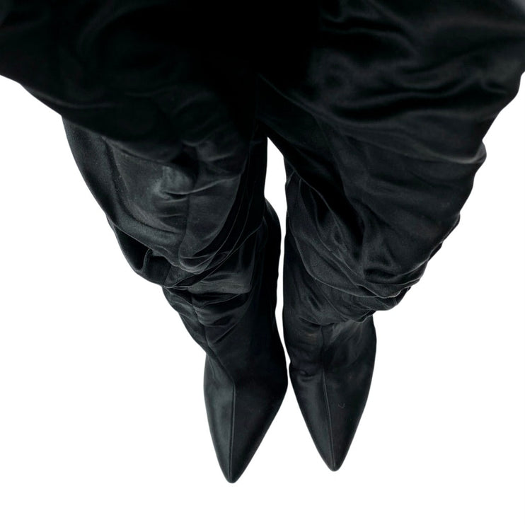 Kendall + Kylie Black Faux Suede Ruched Heeled Pointed Toe Over the Knee Boots 8