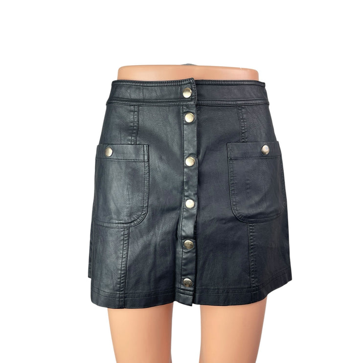 Forever 21 Women's Black Faux Vegan Leather Mini Utility Cargo A-Line Skirt 27