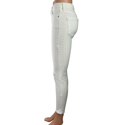 Topshop Moto Jamie Women's White Rhinestone High Rise Skinny Denim Jeans Size 26