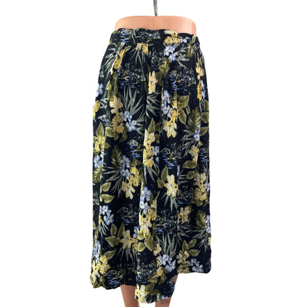 Sievers Women's Black Floral Tropical High Waisted A Line Midi Skirt Size M