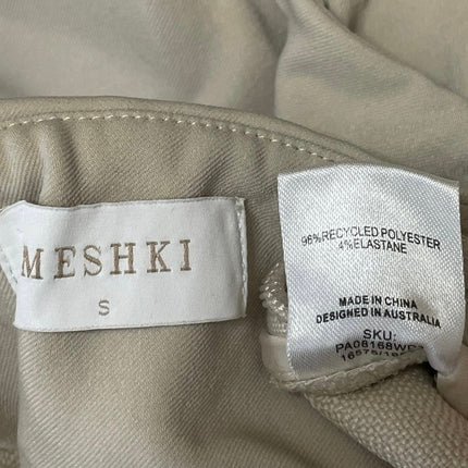 Meshki Womens Beige High Rise Waistband Metallic Button Wide Leg Trouser Pants S