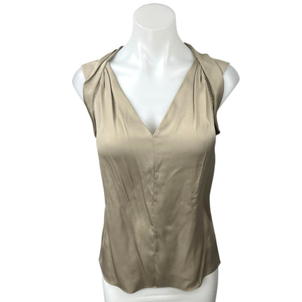 Elie Tahari Gold Tan Silk Satin Sleeveless V-Neck Blouse Tank Top Size XS