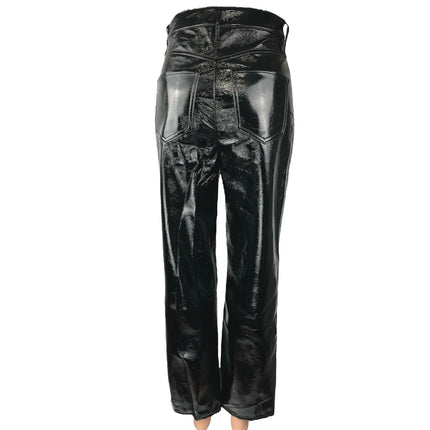 NEW Express Black Faux Leather Modern Straight Super High Rise Trousers Pants 0